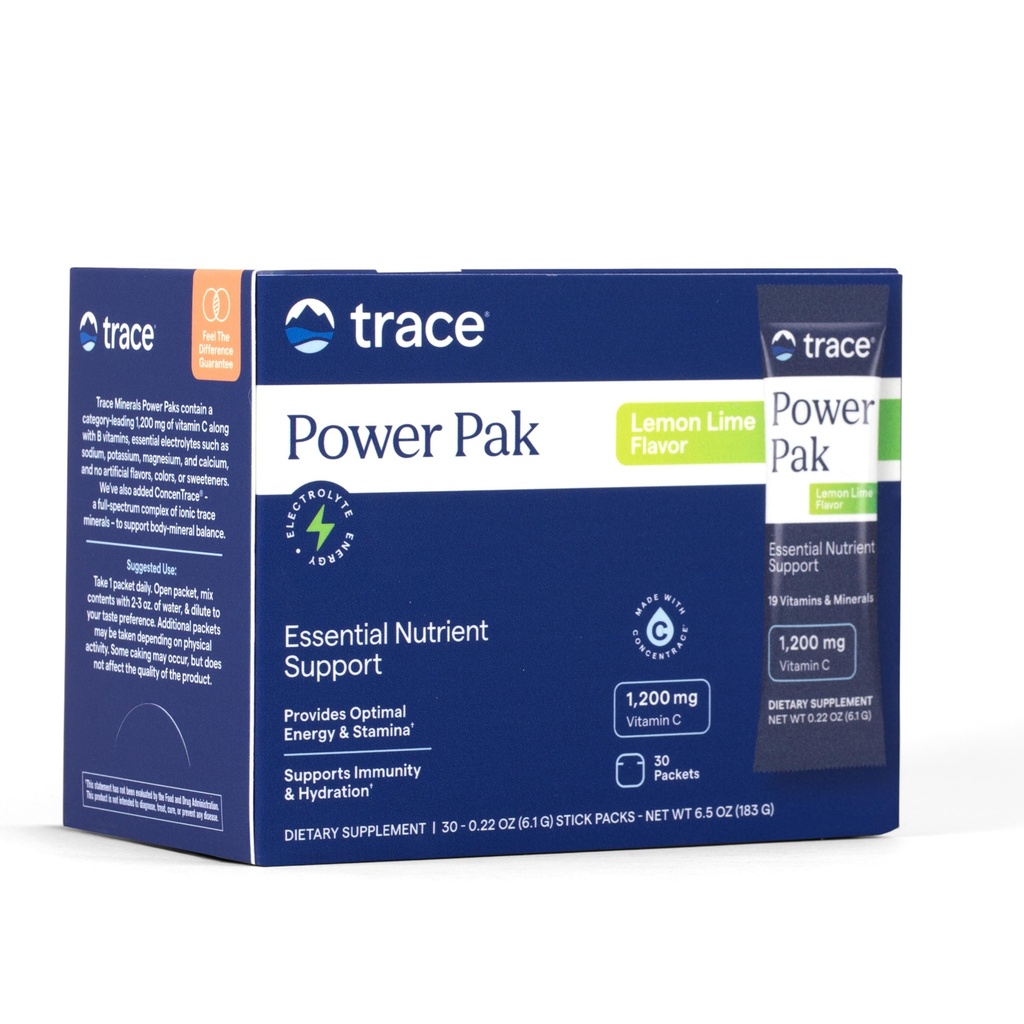 Tracle Minerals Power Pak Multivitamin and Multimineral Pakiety - Wsparcie elektrolitowe - 1200 mg witaminy C plus 70 + Tracle Minerals - Lemon Lime Flavor - 30 Pakiety
