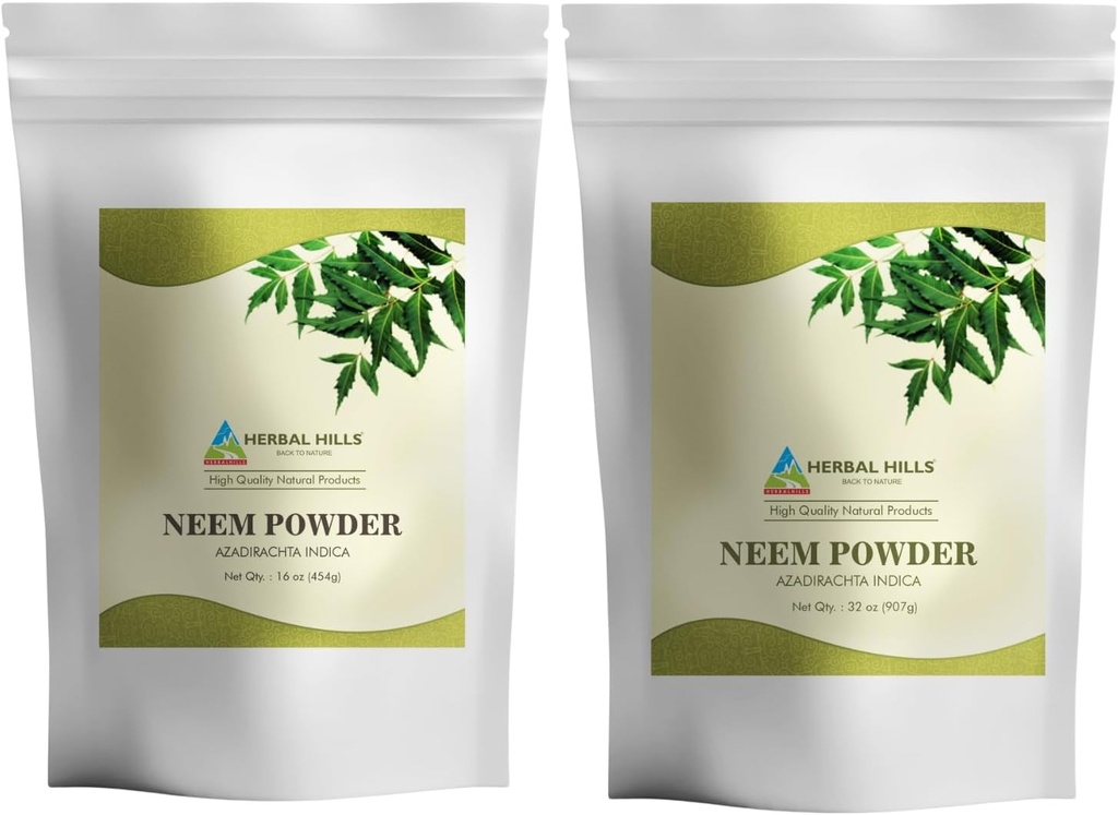 HERBAL HILLS Neem Liść proszek świeże liście Czysty suplement Neem Pack 2 Combo