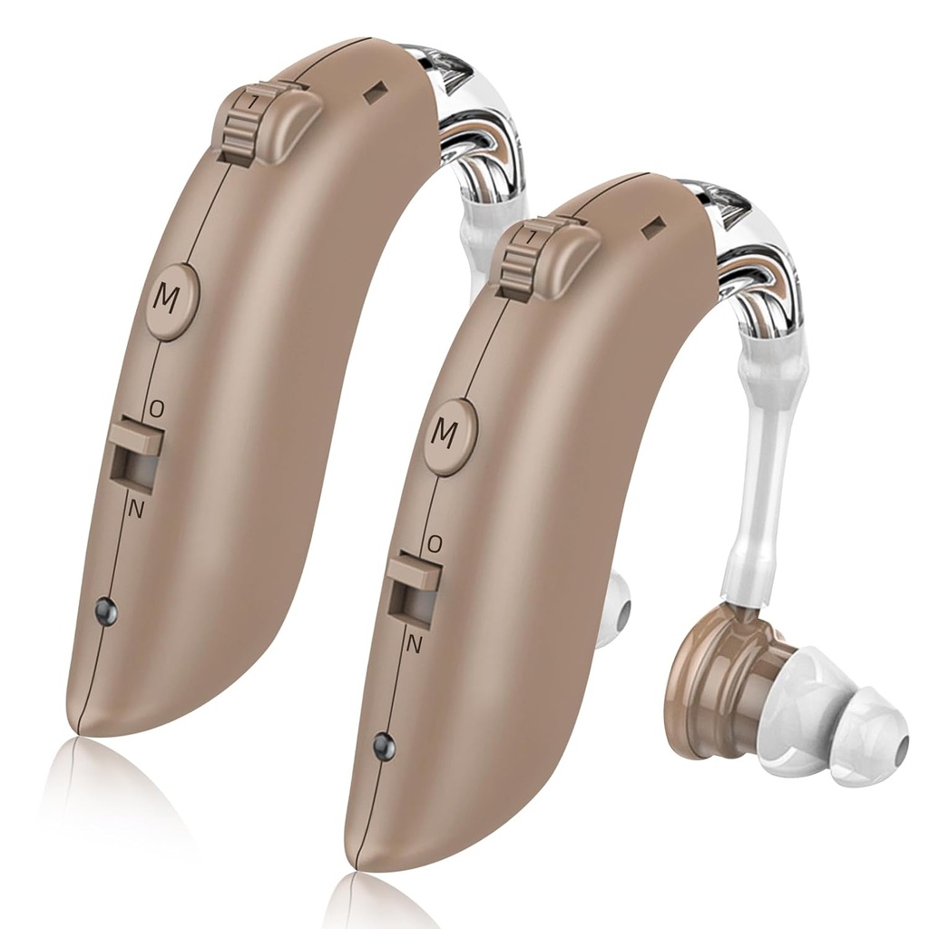 Wysokowydajne aparaty słuchowe dla seniorów Ciężka utrata słuchu - 1 Para aparatów słuchowych wielokrotnego użytku, Comfort Design Hearing Aid, Słuchacze dla seniorów Przywracalne z anulowaniem hałasu (Beige)