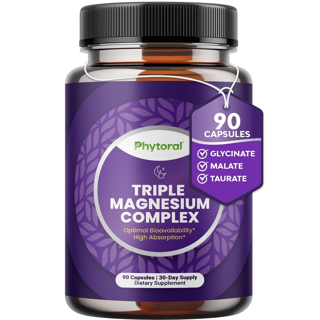 Bardzo mocny Magnezu Kapsułki - Triple Magnezu Mieszanka z Taurate Glycinate i Malate - 400mg Suplement Wspomaga Relaks & Ogólnie Wellness Non-GMO Vegan 90 Kapsułki