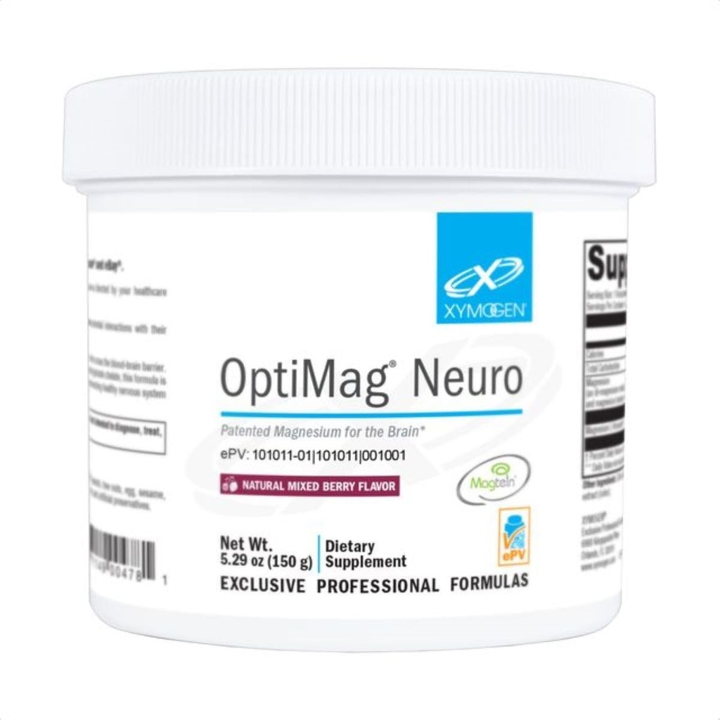 XYMOGEN OptiMag Neuro - Chelatowany proszek magnezu - z Magnezu Glicynian i L- Threonian - Wsparcie zdrowia i relaksacji mózgu - Mieszane Berry (60 Służenie)