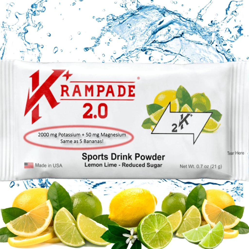 Krampade Potasu suplement magnez elektrolity Proszek - 50 mg Mag + 2000 mg K, > 2X Więcej niż kokosowe wody 124; Cramp Relief Plus 124; Nawadnianie Pakiety