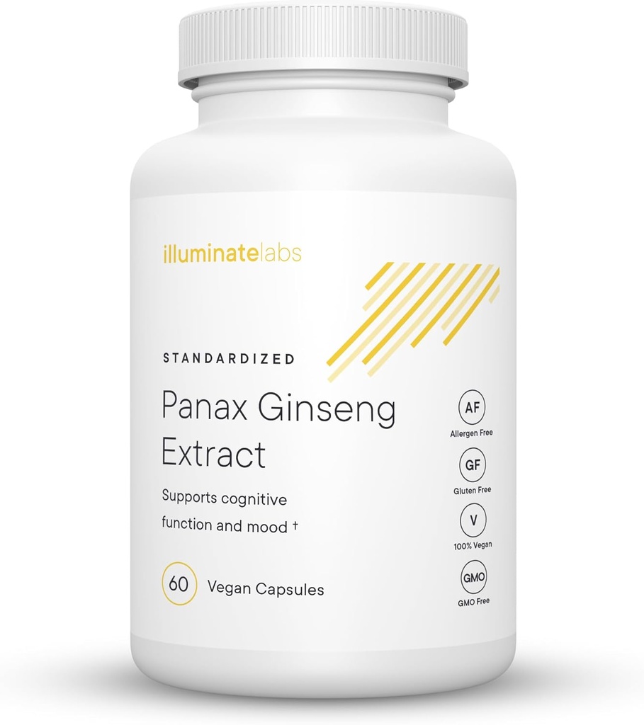 Illuminate Labs Panax Ginseng Extract Kapsułki 124; 200 mg 124; Wspiera energię, funkcje kognitywne & nastroje 124; Trzecia strona Tested i Backed by Medical Research