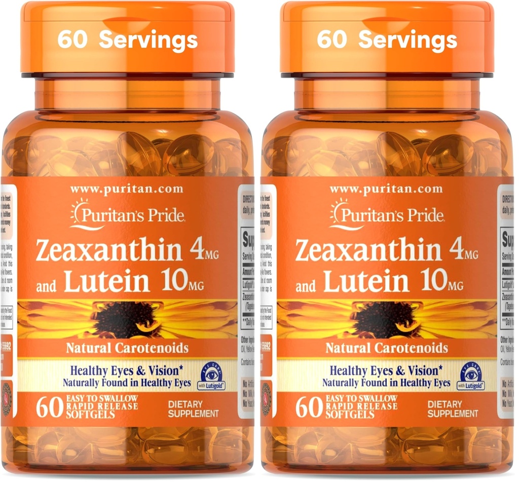 Puritan 's Pride Zeaksantyna 4 mg z luteiną 10 mg, wspomaga zdrowe oczy i widzenie *, 60 ct (opakowanie po 2)
