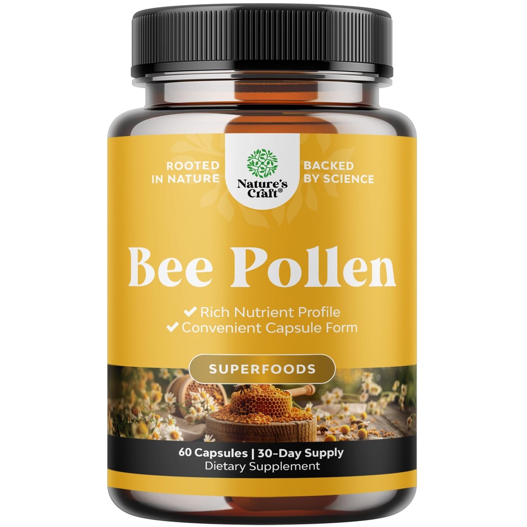 Bee Pollen Pills for Breast Growth 60 Ct - Bee Pollen Supplement 1000mg Serving with Natural Occurring B Vitamins Minerals & Enzymy - Supplement Breast Supplement - Vegetarian Non-GMO & Gluten Free