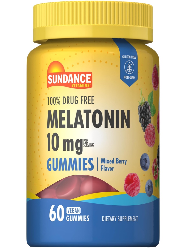 Sundance Melatonin 10mg Gumiaki dla dorosłych 124; 60 Hrabia 124; Mieszany Flavor Berry 124; Wegan, Non-GMO i gluten suplement wolny