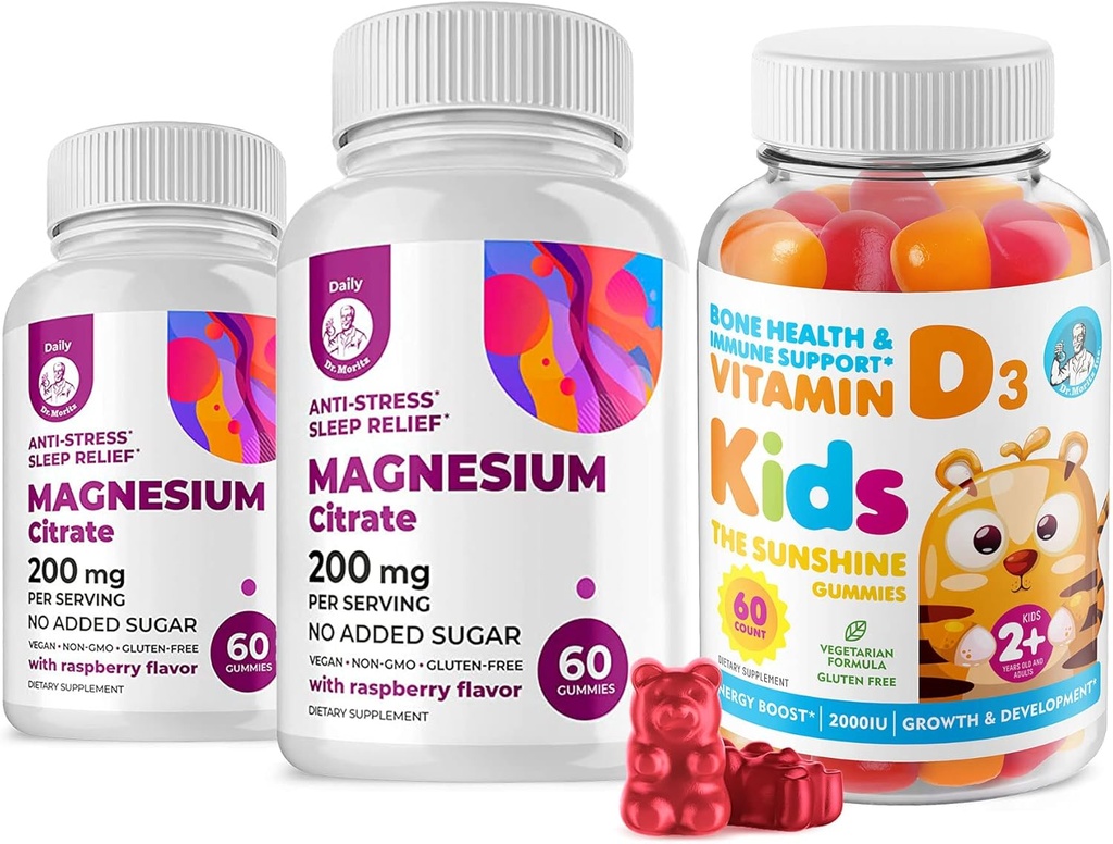 Gumie witaminy D dla dzieci i dorosłych 2000 IU i Gummie magnezu - zdrowe suplementy witaminy D3 1000IU - Wegetariańskie Żelatyna - wolne immunologiczne Wsparcie z bez cukru Magnezu Spokojne żucia dla dzieci i dorosłych