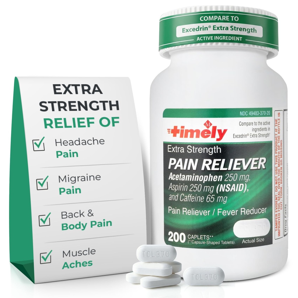 LABS TYME- CAP, INC. Ulga - Acetaminofen z aspiryną i kofeiną (200 kapsułek) - Ból głowy, Migrena & Back i ból ciała & Aches - Dodatkowa siła - Made in USA