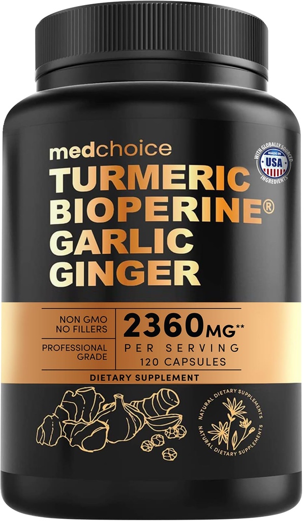 4- in-1 Kurkuma i Czosnek Suplementy z BioPerine - 2360mg Turmeric Ginger Root Kapsułki z czosnkiem - Mieszanka ziołowa o dużej mocy (120 ct)