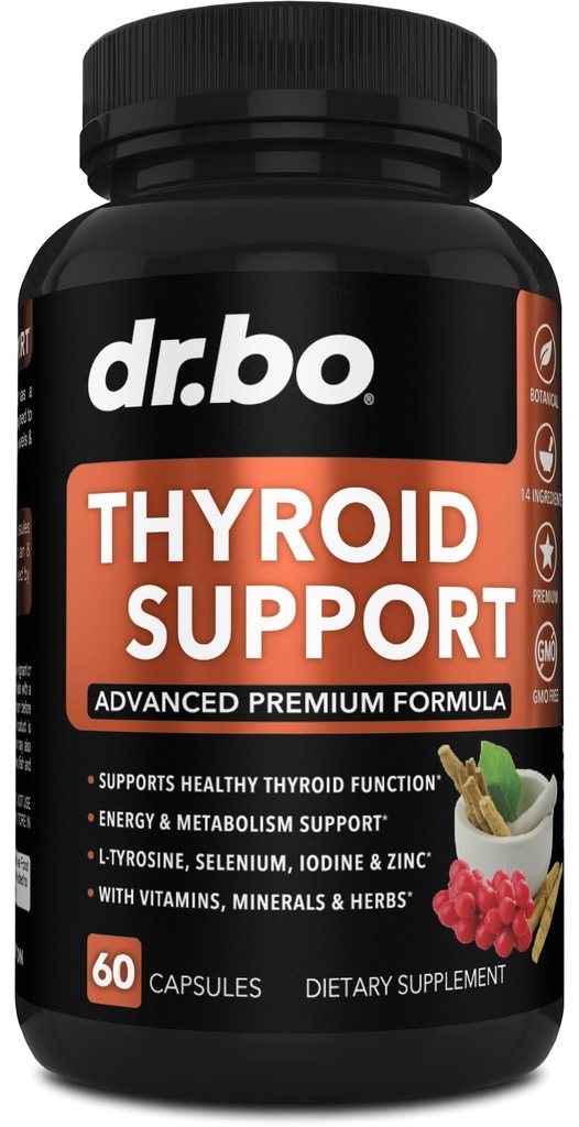 Thyroid Support for Women & Men Supplement - Natural Metabolism, Mood & Energy Enhancer with L-Tyrosine Selenium Iodine Zinc Bladderwrack Kelp & Ashwagandha Thyroid Supplement Complex Vitamin 60 Pills