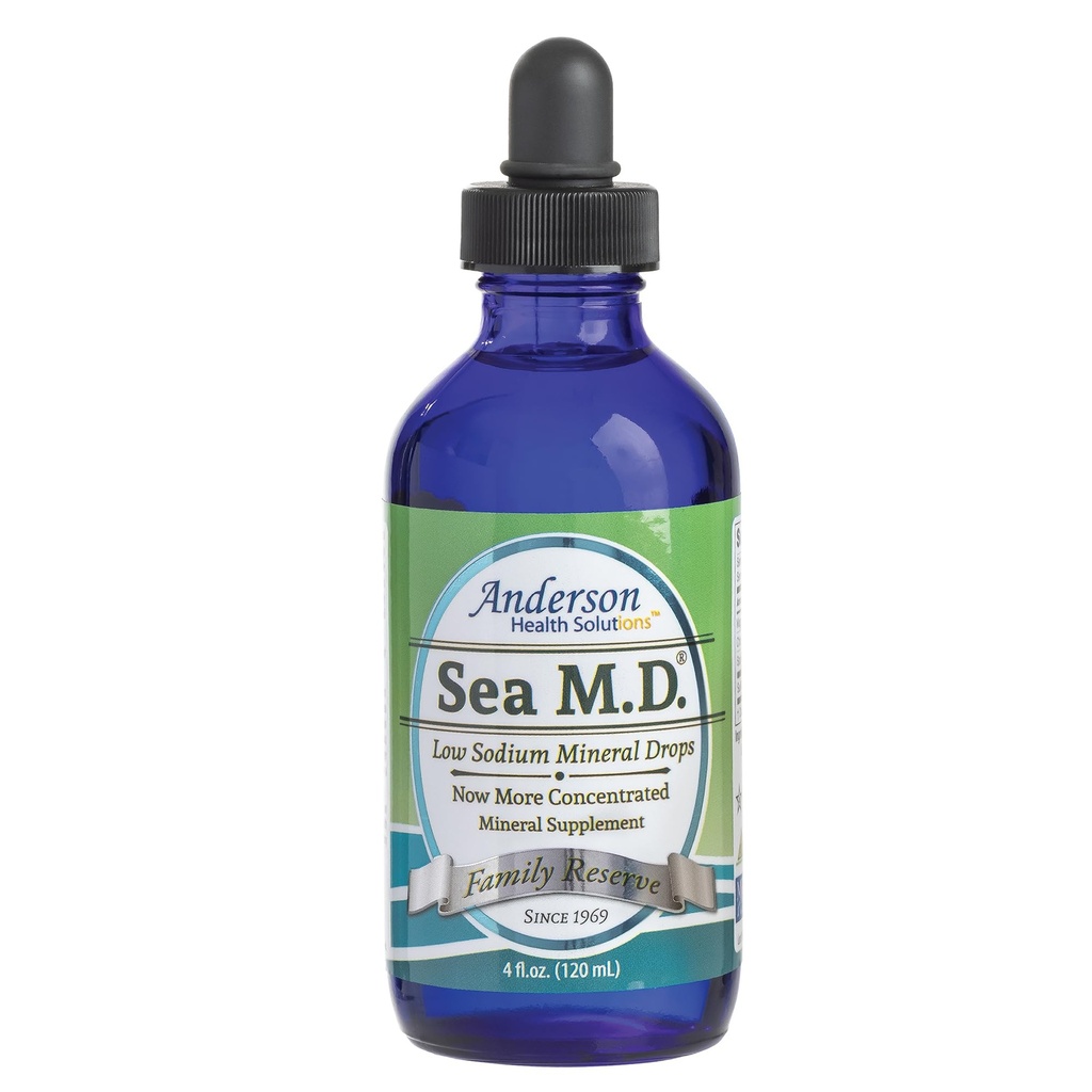 Anderson Sea M.D. Skoncentrowane śladowe krople mineralne, jonowy suplement magnezu elektrolitów, płynny magnez, łatwe do podjęcia, 4 fl oz, 60 Słupki w szklanej butelce