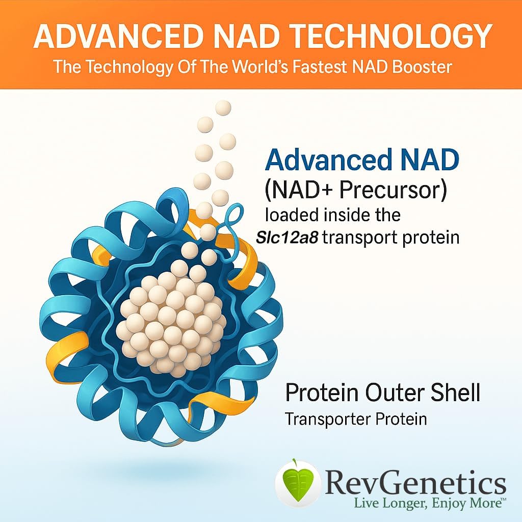REVGENETICS Advanced NAD + Supplement, 60 kapsułki - Suplement diety dla zdrowego starzenia i długowieczności