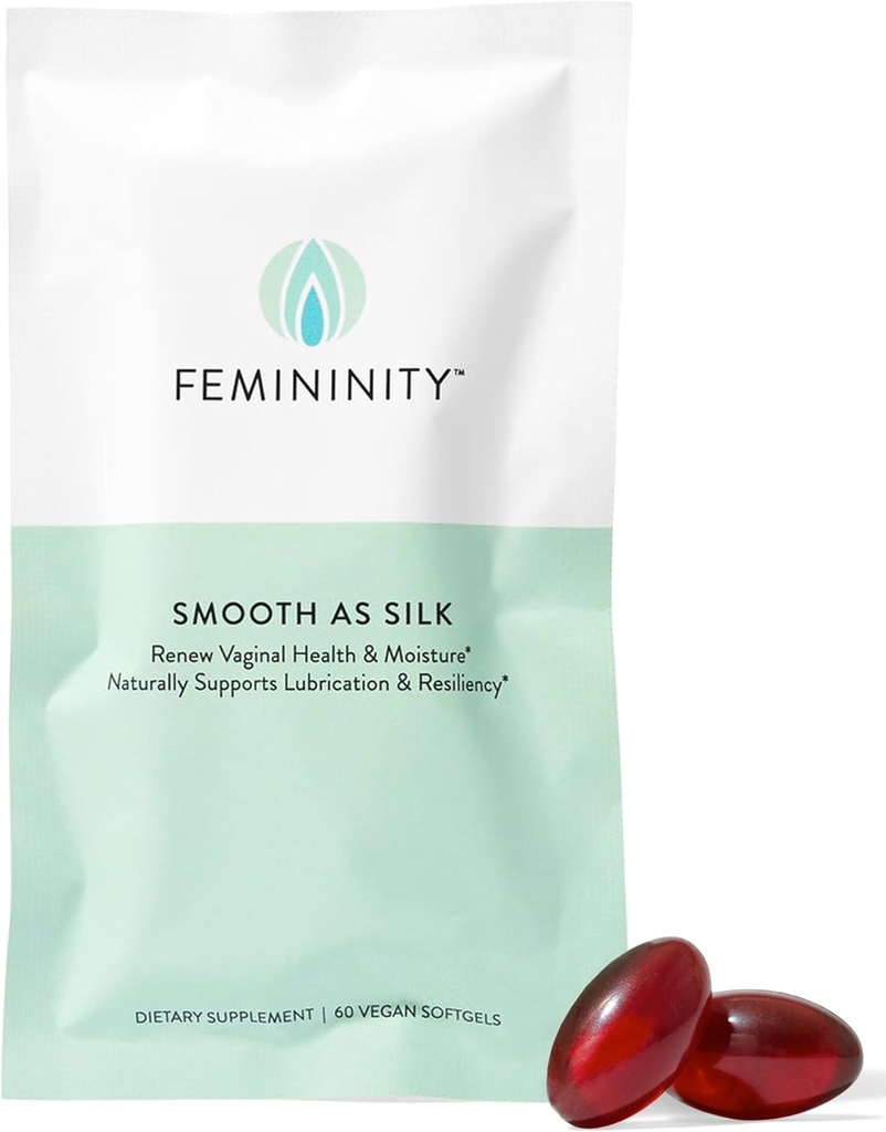 Feminity gładkie jak jedwab 30- Day Refill dla suchości pochwy (60 Softgels) - olej Buckthorn Sea z 365mg Omega 7 + Omega 3 i Omega 9