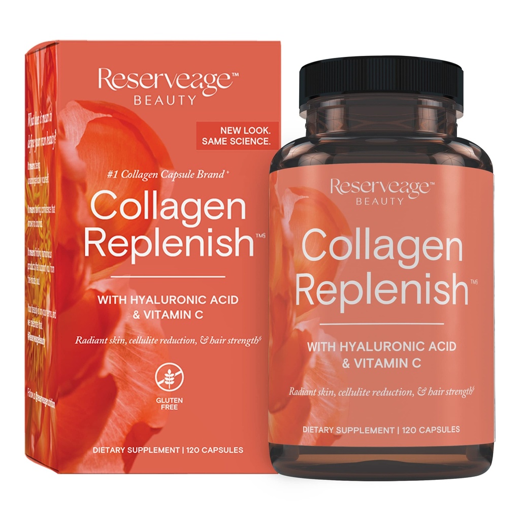 Reservative Beauty Collagen Replenish - Colagen Booster & Supplement for Healthy Skin Care & Hair Growth - Wspiera naturalną produkcję Elastin - 120 Kapsułek (30 Sług)