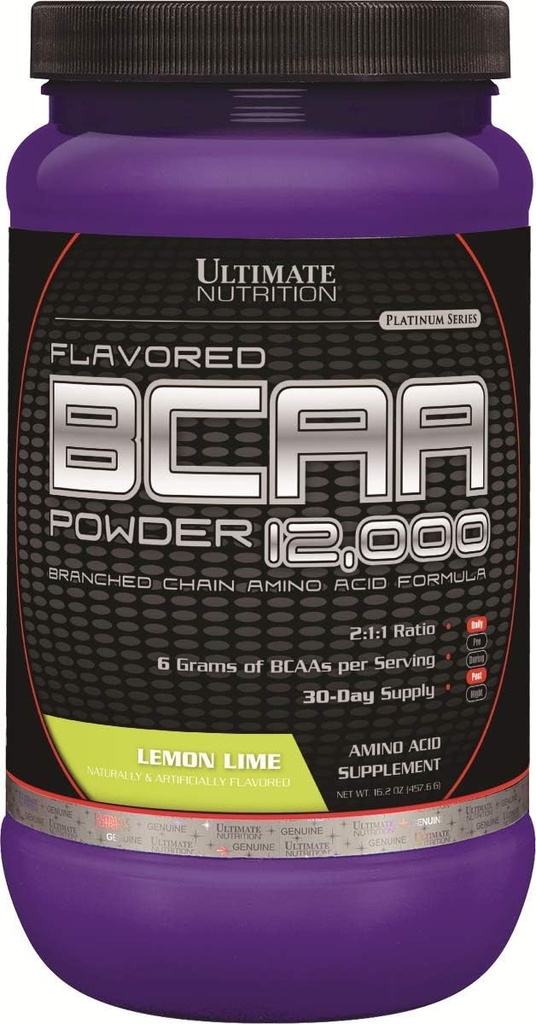 Ultimate Nutrition Flavored BCAA Proszek 12,000, Post Workout Recovery Drink, 3g Leucyna 1,5g Valina 1,5g Izoleucyna, Branch Chain Amino Acids Supplements for Muscle Recovery, 60 Servings, Lemon Lime