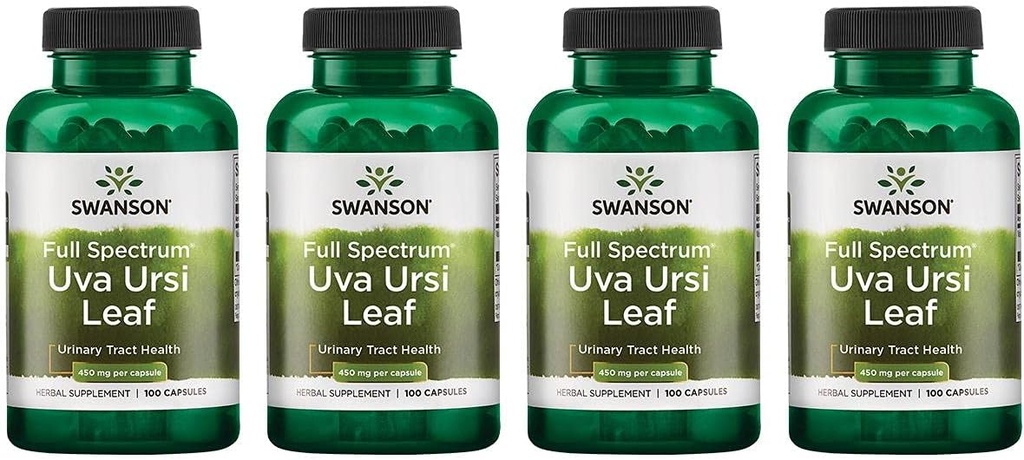 Swanson Full- Spectrum Uva Ursi Leaf - Herbal Supplement Supplement Supplement Supporting Nerki & Urnary Tract Health - May Support Cardival System Function & Bladder Health - (100 kapsułek, 450mg każdy) 4 opakowania