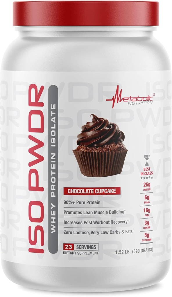 Metaboliczne Żywienie Białko serwatki Izolacja ISO PWDR Czekoladowy Cupcake, 1.54lb, 23 Słupki, 26 g Białko, Szybkie spożywanie, Zero węglowodanów, Pyszny aromat, Bardzo niskie węglowodany i tłuszczu, Zero Laktoza