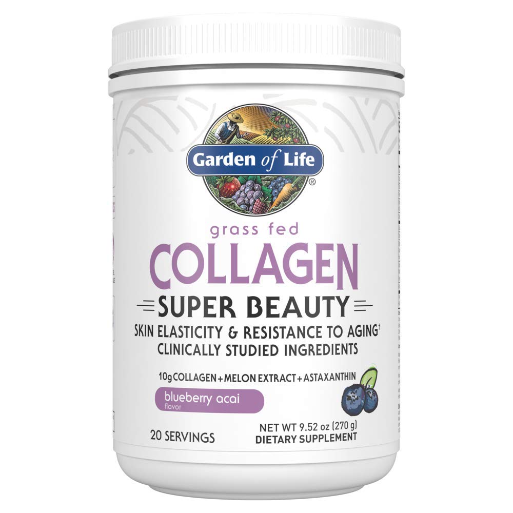 Ogród życia trawa fed Colagen Super Beauty Powder - Blueberry Acai, 20 Słupki, dla kobiet skóra włosy paznokcie Joints, Collagen Peptydes Proszek + suplementy białka