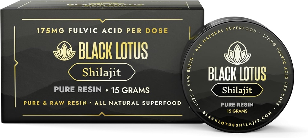 Black Lotus Pure Shilajit Resin, Suplement dla Energii, Wsparcie immunologiczne i Focus, 85 Tor jonowy Minerały Complex, Natural Fulvic Acid, Humic Acid, Laboratorium zweryfikowane, Laboratorium zweryfikowane - 15 g