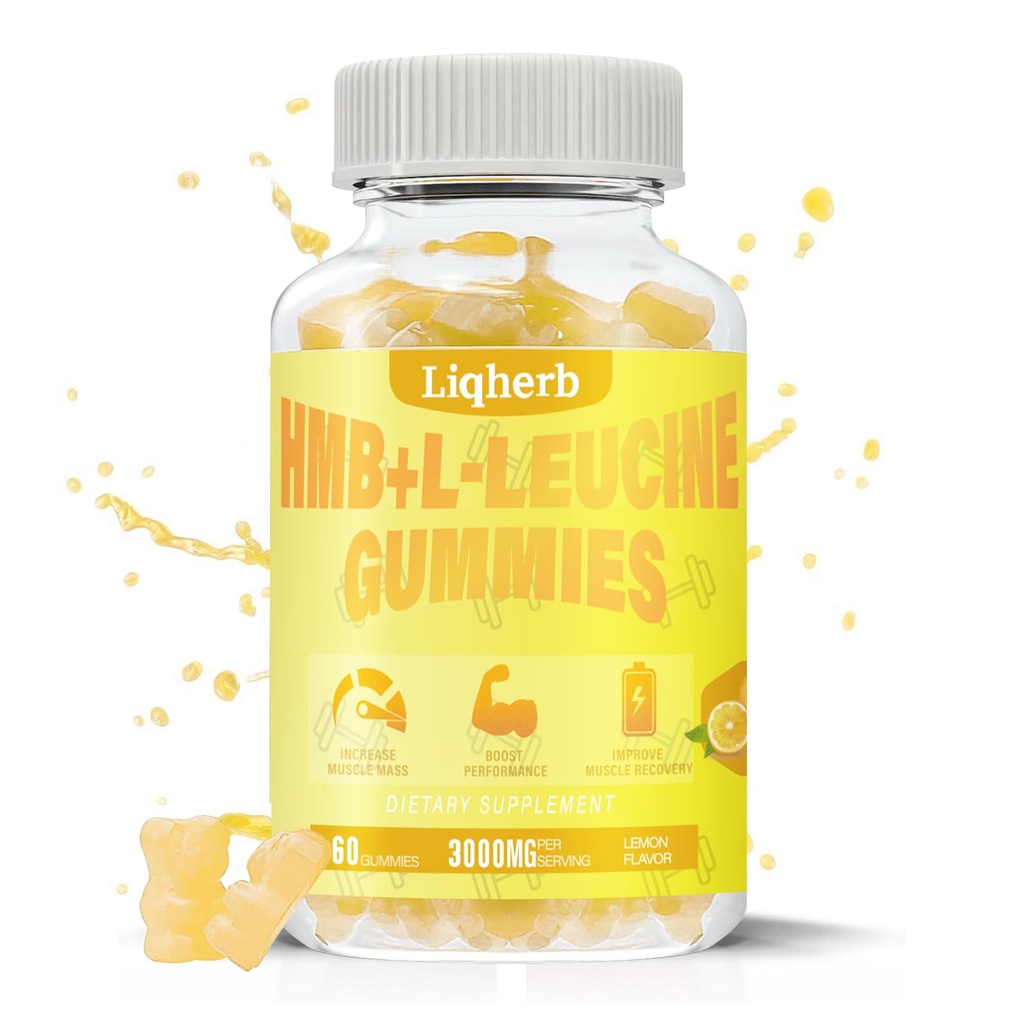 Gumie HMB i Leucine, z 3000mg HMB i L- Leucine Suplement do Odzyskiwania Mięśnie, Masa mięśniowa i Popraw Endurance, dla mężczyzn i kobiet, Nie GMO, Wegan, Gluten Free, Lemon Flavor, 120 Gummies