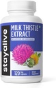 STAY ALIVE Milk Thistle Supplement with Dandelion Root and Artichoke Extract, 80% Silymarin Complex, 120 Pills, 100% Pure Artichoke Leaf Extract Powder, Non-GMO & Gluten-Free Herbal Capsules