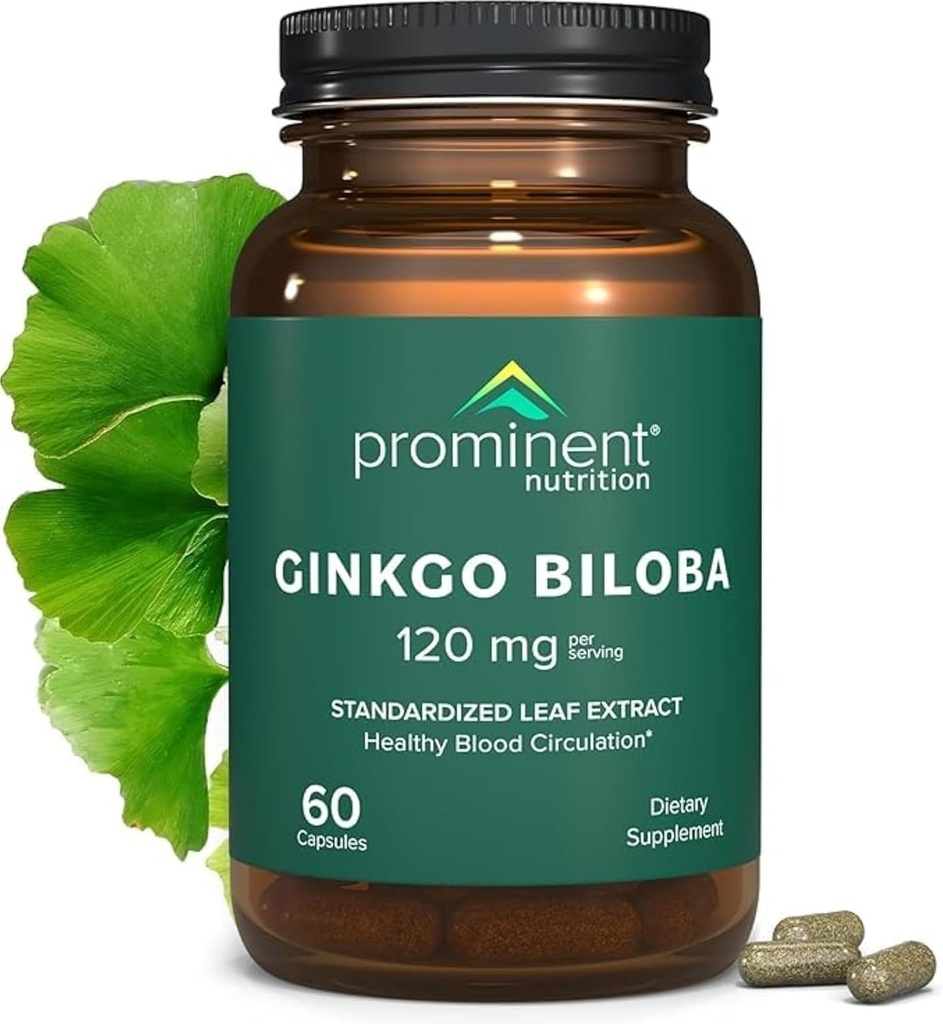 Wyśmienite Żywienie Ginkgo Biloba 120mg - Ginkgo Biloba Leaf Extract, Ziołowe Suplementy pomóc Wspomaganie Pamięci i Focus- Vegan, Non-GMO, Gluten- Free, Soy- Free, 60 Day Supply - 1 Pack