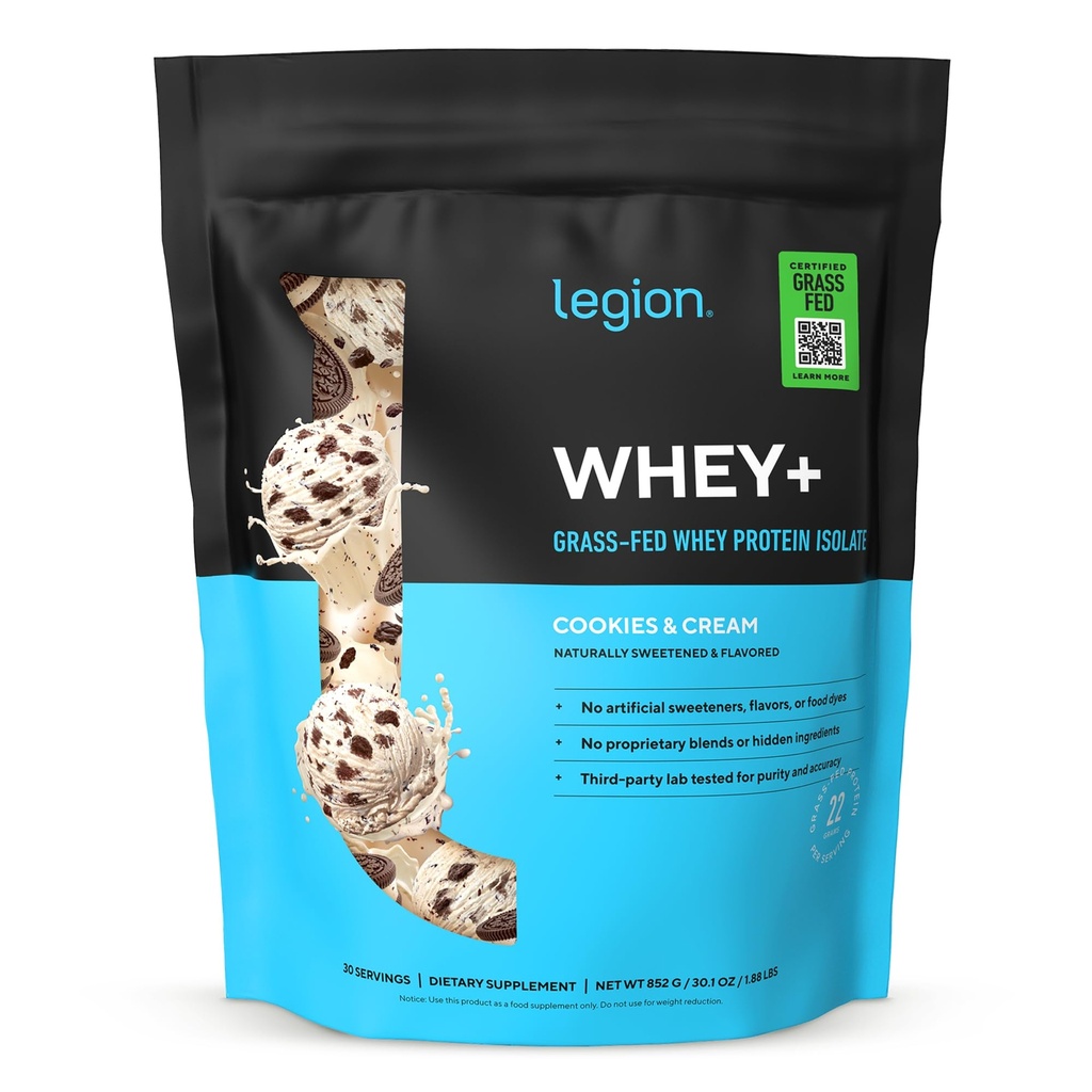 LEGION Serwatka + Izolat z serwatki z krów karmionych trawą - Izolat z białka serwatki w proszku niskokaloryczne, niemodyfikowane genetycznie, wolne od cukru, laktoza i gluten, wszystkie naturalne białka w proszku dla mężczyzn i kobiet, 30 Służenie
