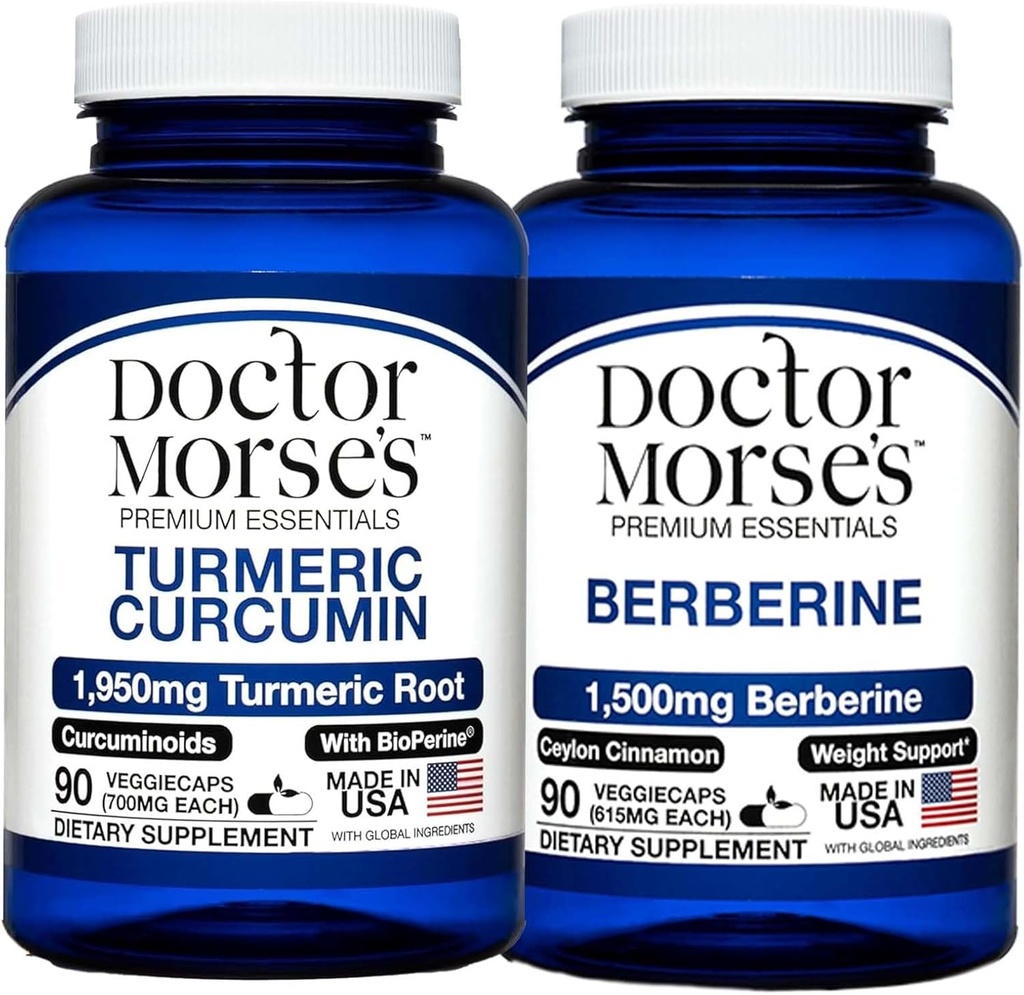 Kurkumina Turmerowa Doktora Morse 'a 1950mg & Berberine 1500mg Bundle - Wspólne wsparcie, Zdrowe Metabolizm i Immune Boost z BioPerine & Ceylon Cynamon, FDA- Zarejestrowany, NSF- Certified 90 Kapsułki
