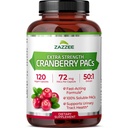 Zazzee Cranberry PACs, 72 mg PACs per Capsule, 2X Siła, 100% Rozpuszczalny, 120 Kapsułki Wegańskie, 50: 1 Extract, 18,200 mg Siła, Szybkie aktorstwo, Skuteczne wsparcie trakcji moczowej, Made in The USA
