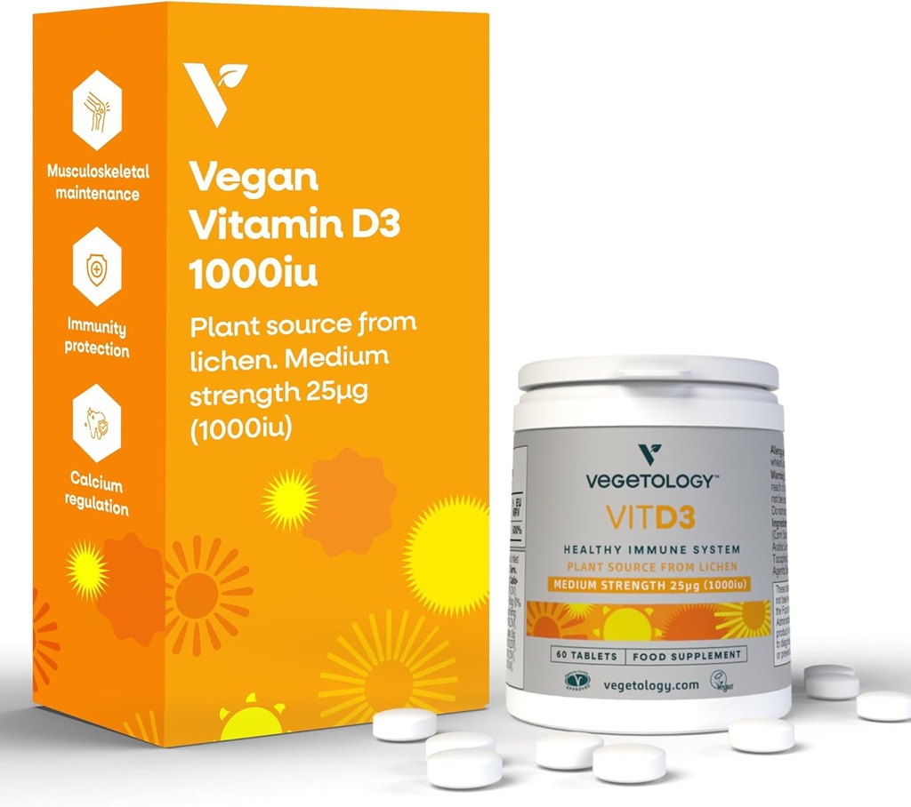 Tabletki do rozgryzania i żucia Witamina D3 - Wysoka wytrzymałość 62,5µg 2500 IU Witamina D3 Cholekalcyferol - Wegański Gluten wolny VIT D3 Suplementy witaminy (60Ct)