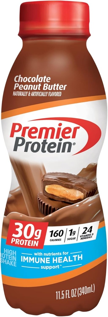 Premier Shake Protein, Czekoladowy masło orzechowe, 30 g białka, 1 g cukru, 24 witaminy i minerały, Składniki odżywcze do wspierania zdrowia immunologicznego, 11.5 Fl Oz