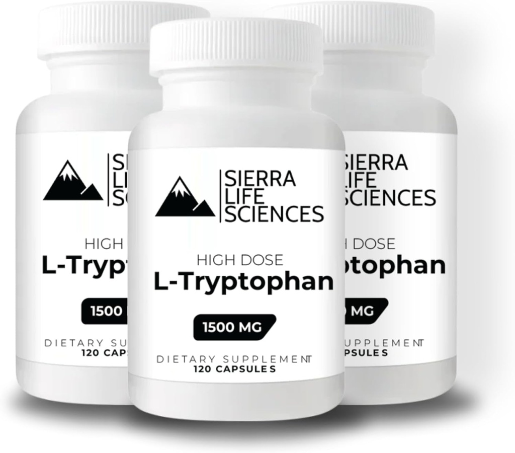 1500mg duża dawka L-Tryptofan Max w kapsułkach Easy- to- Połknięcie 124; bez glutenu, nie- GMO 124; 40 Służenie (3 - Pack)