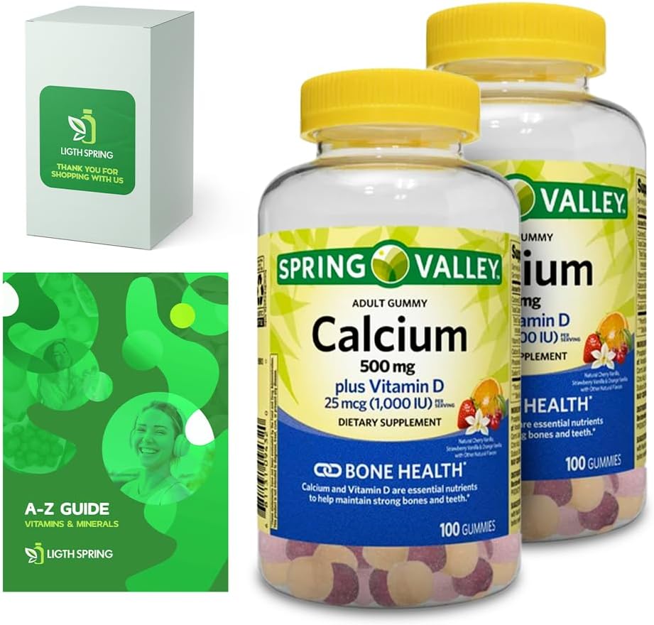 Wapń Plus Witamina D, Gummeje dorosłe, 500 mg, 1000 IU, Aromatyczne aromaty, 100 Ct (2 Pack) Pasek z ekskluzywnymi witaminami i minerałami - A do Z - Lepszy przewodnik światła i wiosny (3 produkty)