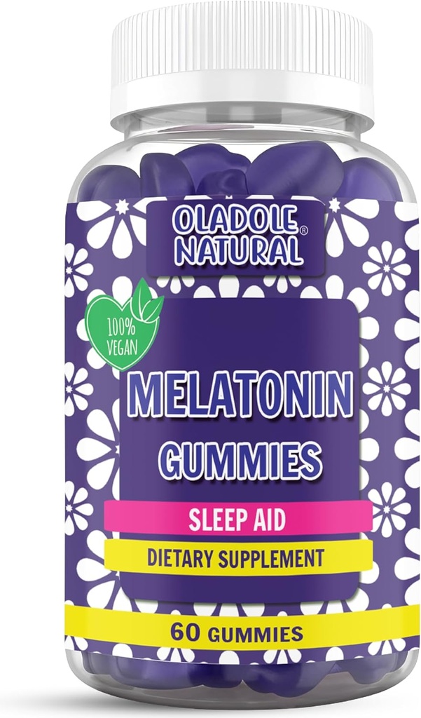Oladole Natural Sleep Complex 86mg Extra Siła Melatonina, L- Theanine, Passiflora, 5- HTP, Ghana Nasienie Ekstrakty 124; Sleep Support Promotes Relaxation & Fall Asleep Szybszy - 60 Gummies, Grape Flavor