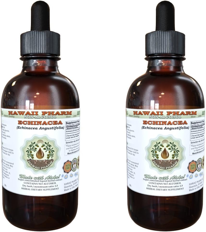 Echinacea Alcohol- Free Liquid Extract, Echinacea (Echinacea Angustifolia) Suszony gliceryt korzeniowy Hawaje Pharm Natural Herbal Supplement 2x4 oz