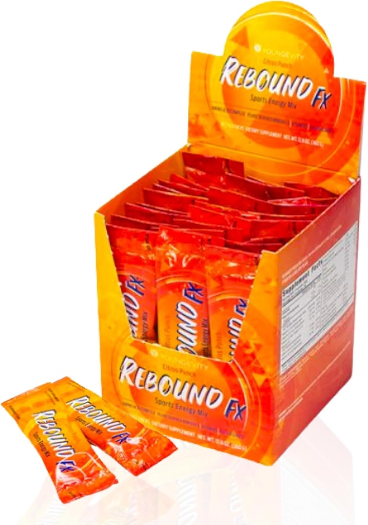 Youngevity Rebound FX ™ Citrus Punch On- The- Stick Packs - 30 Count Box - Sports Energy Drink with Vitamins, Amino Acids, and Electrolytes - Natural Cafeline - Wspiera Hydration and Recovery