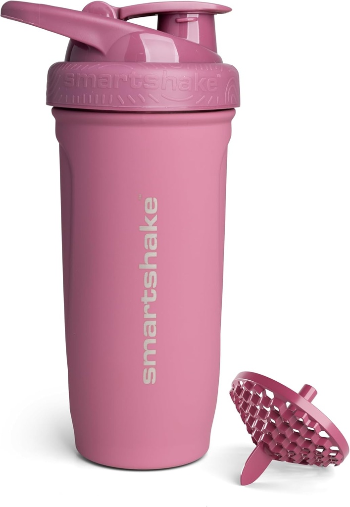 Smartshake Reforce Stainless Steel Protein Shaker Butelka - Nieizolowane Unisex Gym Butelka Biżuteria 124; Butelki metalowe Shaker - 900 ml 124; 30 oz - Leakproof Screw- On Lid - DEHP & BPA Free (Deep Rose)