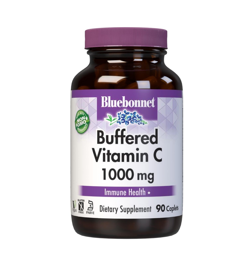 BlueBonnet Nutrition Buformed Witamina C1000 mg Kapsułki roślinne Buforowany Askorbinian wapnia dla immunologicznego zdrowia Soy Free gluten Free NonGMO Kosher Dairy Free Vegan Vegetable kapsułki, Citrus, 90 Count