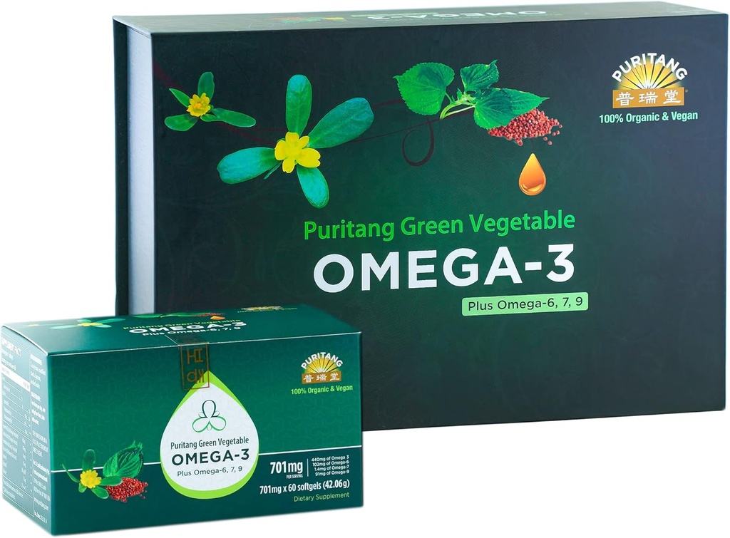 Zielone warzywa Omega 3 Plus Omega 6,7,9, Made From Purslane and Perilla Seeds. Zawiera ponad 61% stężenie ALA Omega 3- Najwyższa możliwa bez dodatków chemicznych