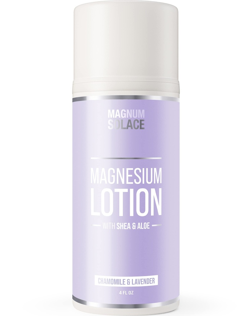 Magnum Solace Magnezu Lotion - Super skoncentrowany - Made with Aloe and Shea - Dla kręgów nóg, ból mięśni i połączeń, Odmłodzenie - Bezpieczny dla dzieci, Made in the USA (Rumianek & Lavender)