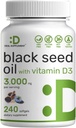 DEAL SUPPLEMENT Black Seed Oil, 240 Softgels - Cold- Pressed Nigella Sativa, Natural Occurring Thymoquinone (TQ) - Non-GMO, No Gluten - Czarny Kmin Nasienie Kapsułki z witaminą D3