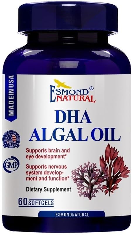 DHA Algal Oil (Made with Onavita Oil. 40% Docosaheksaenoic Acid. Wspiera mózg, oko i system nerwowy), GMP, Natural Product Assn Certified, Made in USA - 500mg, 60 Softgels