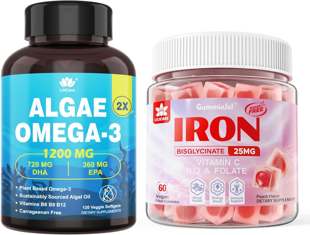 Wegańskie żeliwne gumki i algi bazujące na plancie Omega 3 1200mg suplement