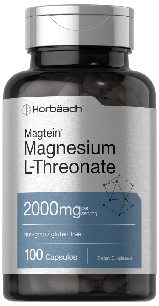 Horbäach Magtein Magnezu L- Threonian DG124; 2000mg Suplement DG124; 100 Kapsułki DG124; dla mężczyzn i kobiet DG124; Non-GMO i Gluten Free