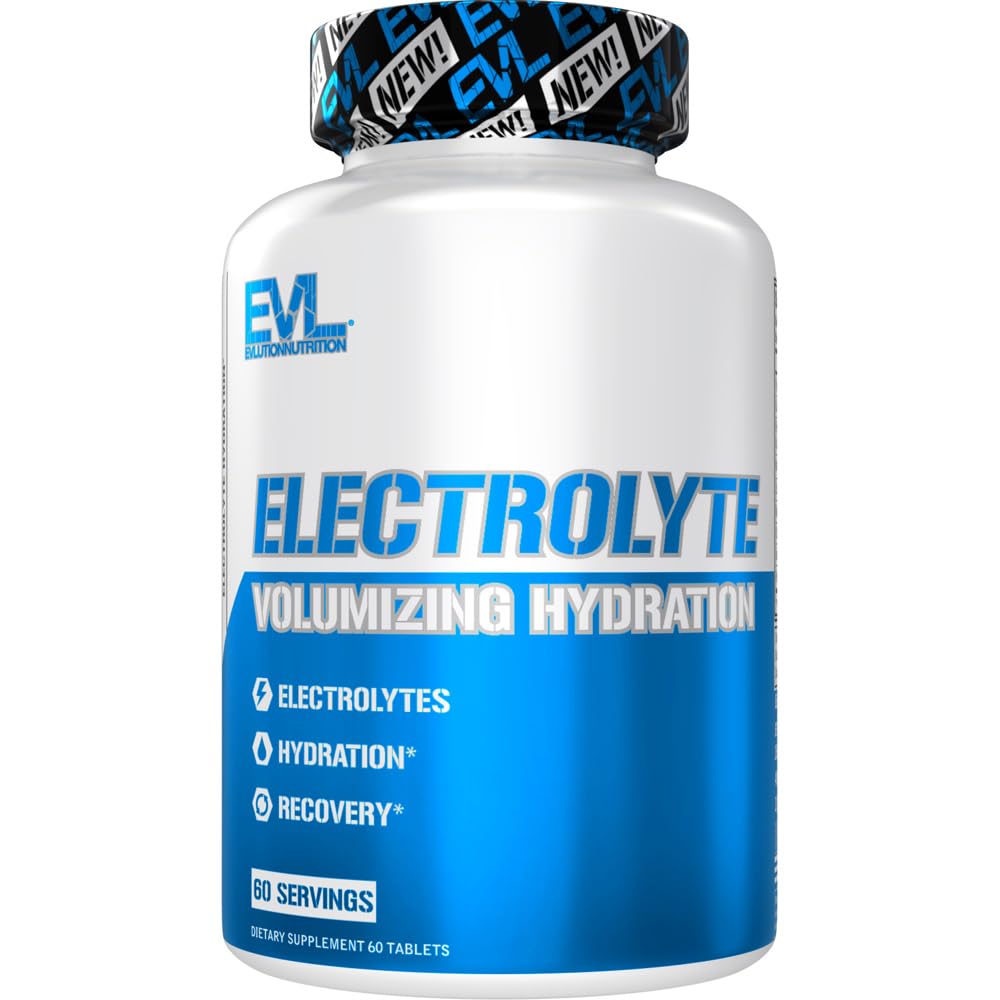 Evlution Nutrition Volumizing Electrolyte Hydration Tablets - Rapid Rehydration Supplement - Recharge and Recover - Zawiera 8 Kluczowe elektrolity - Wegan, Gluten- Free i Keto Friendly - 60 Sług