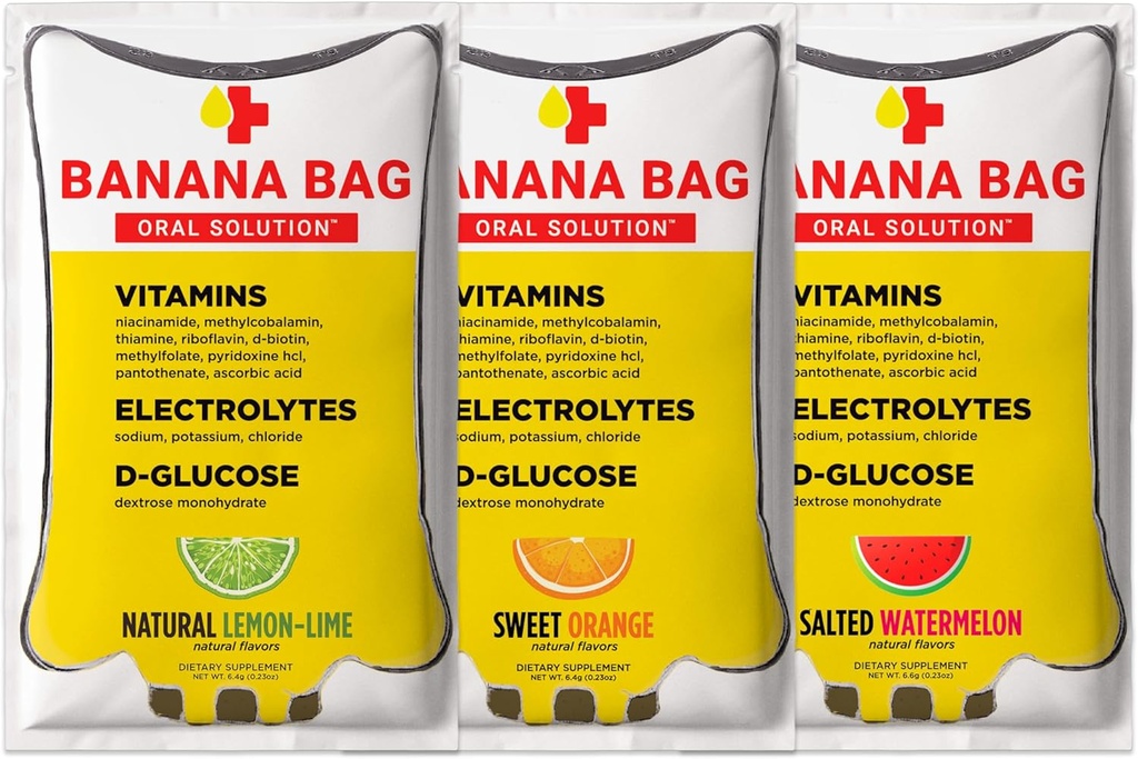 Pakiety Banana Bag Oral Solution - Variety Pack 30pk Size 124; Odświeżający Mieszanka Elektrolitów, Witaminy C i B- Complex Size 124; Wykonany do nawadniania i Daily Boost Everytime - w domu, Praca, lub na Go