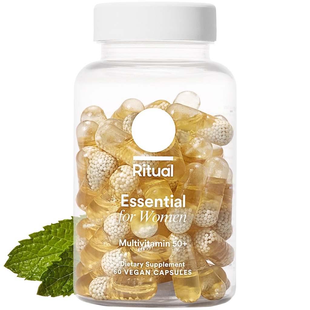 Rytualny Multivitamin dla kobiet 50 +, Suplementy menopauzy z witaminą D3, K2 i Magnezem na wsparcie kości *, Omega-3 DHA, Witamina B12, Non-GMO, Mennica Essemented, 30 Day Supply, 60 Kapsułki wegańskie