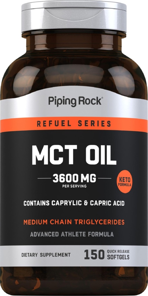 Pipping Rock MCT Oil Softgel Kapsułki 124; 3600mg 124; 150 Pille 124; Keto- Zatwierdzone 124; Non- GMO, Gluten