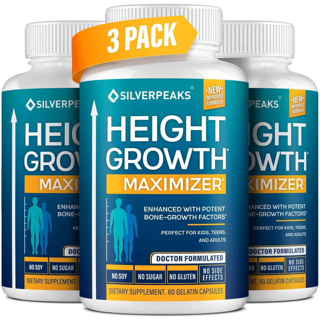 SILVERPEAKS Kapsułki wzrostu do Rosnącego Taller - Wysoka Maximaximazer wzrostu z wapniem dla kości Siła - Made in USA - Natural Get Taller Supplement - Wolny od hormonu wzrostu - Pack of 3