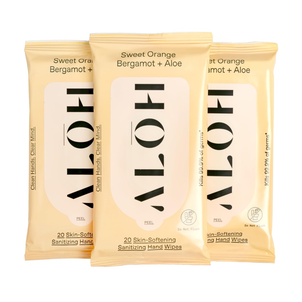 ALŘH Sweet Orange Bergamot + Aloe Odkażające chusteczki do rąk - Czyste ręce, czysty umysł - On the Go Hand Odkażanie chusteczek dla dzieci i dorosłych - Travel Size 3 Pack 20ct Wipes (60 chusteczek)